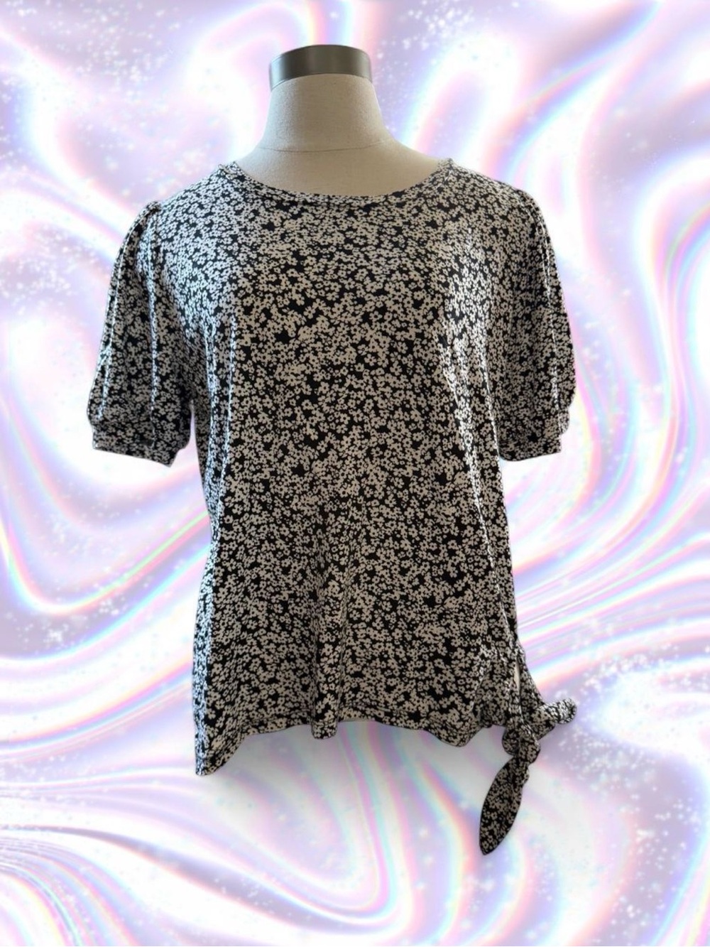 MICHAEL Michael Kors Black & White Floral Side-Tie Tee